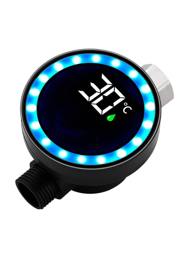 مقياس حرارة دش LED مع ضوء تحذير بـ 3 ألوان - يعمل بالطاقة المائية، شاشة مراقبة حرارة عالية الدقة، صامولة فولاذ مقاوم للصدأ G1/2، أداة أمان لاستحمام الطفل - أسود - Image 1